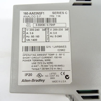 Allen Bradley 160-AA03NSF1 Analog S.F. Frequenzumrichter Ser. C / 0,55kW / 0,75HP