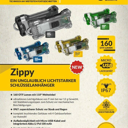 Armytek Zippy Gelb 200 lumen mini Taschenlampe Schlüsselanhänger Hunde LED Lampe | Maranos GmbH
