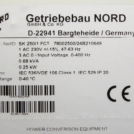 Nord Getriebebau SK250/1 FCT Frequenzumrichter 0.25kW DEFEKT - Maranos.de