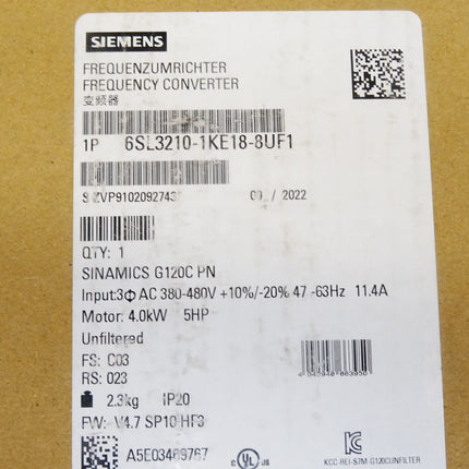 Siemens Sinamics G120C 6SL3210-1KE18-8UF1 6SL3 210-1KE18-8UF1 / Neu OVP versiegelt - Maranos.de