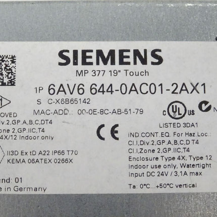 Siemens Back Cover für 6AV6 644-0AC01-2AX1 / 6AV6644-0AC01-2AX1 MP 377 Rückschal