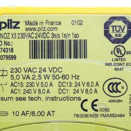 Pilz Sicherheitsschaltgerät 774318 PNOZ X3 230VAC 24VDC 3n/o 1n/c 1so / Neu OVP versiegelt - Maranos.de