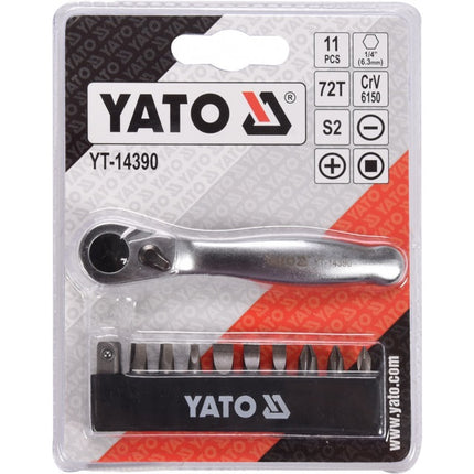 Yato YT-14390 BIT-Satz mit Ratschenschlüssel 1/4" 11TLG / mini Rätsche / Knarre - Maranos.de