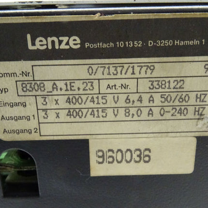 Lenze 8300 Frequenzumrichter 8308_A.1E.23 // 338122 // 0/7137/1779 93