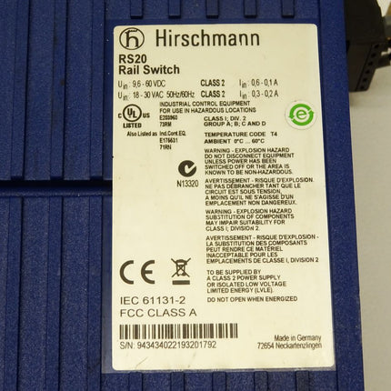 Hirschmann RS20 Rail Switch  RS20-0800T1T1SDAPHH05.0.02