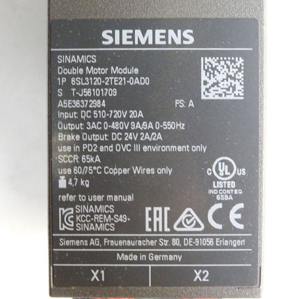 Siemens Sinamics Double Motor Module 6SL3120-2TE21-0AD0 - Maranos.de