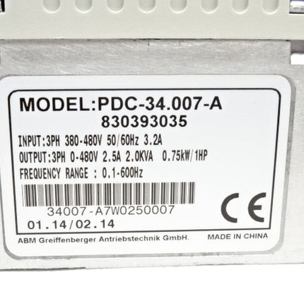 ABM PDC-34.007-A Frequenzumrichter - 0,75kW / 1HP - 380V 3Ph - NEU-OVP - Maranos.de