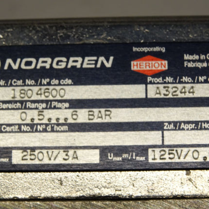 Norgren Druckschalter 1804600 / A6324 / 0.5..6bar / Neu OVP