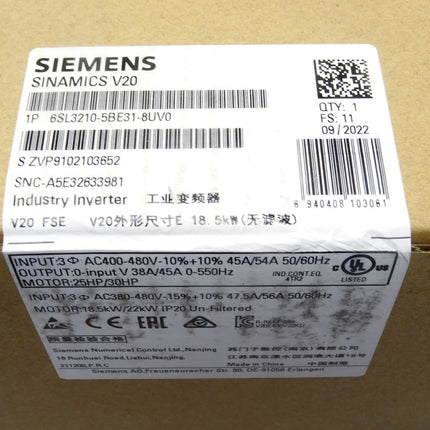 Siemens Sinamics V20 6SL3210-5BE31-8UV0 6SL3 210-5BE31-8UV0 / Neu OVP versiegelt - Maranos.de