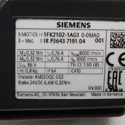 Siemens Simotics Servomotor 1FK2102-1AG10-0MA0 3000r/min 6.6kW + Neugart 100253387 PLE040-010-SSSA3AA-E8 - Maranos.de