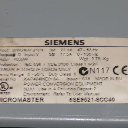 Siemens 6SE9521-8CC40 Micromaster Frequenzumrichter 6SE9 521-8CC40 NEU
