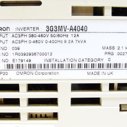 Omron Inverter 3G3MV-A4040 380-460V 12A 50/60Hz 0-400Hz + RFI Filter PFI 3020-E