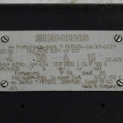 Siemens 1HU3056-0AC01-0ZZ9 Permanent Magnet Motor 1,03kW / 2000 Rpm / 1 HU3056-0AC01-0ZZ9