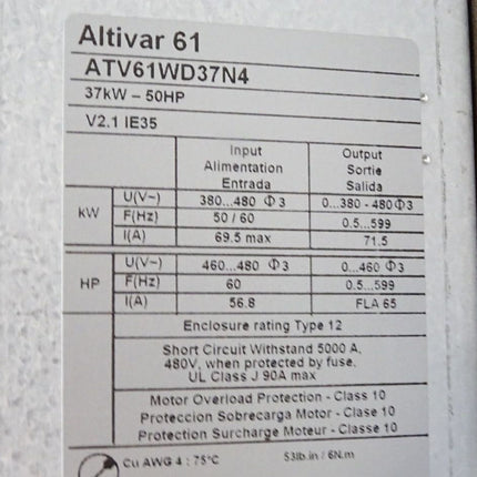 Schneider Altivar 61 variable speed drive ATV61 ATV61WD37N4 37kW - Maranos.de
