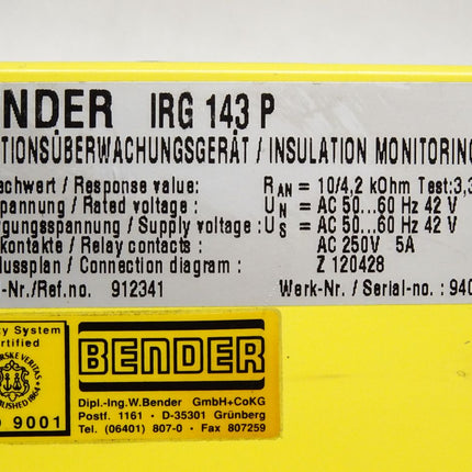 Bender IRG143P IRG 143 P isolationsüberwachungsgerät - Maranos.de