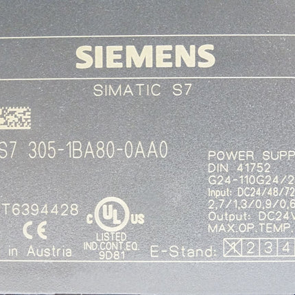 Siemens PS305 Simatic S7 6ES7305-1BA80-0AA0 / 6ES7 305-1BA80-0AA0 E:1