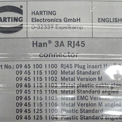 Harting Han 3ARJ45 Steckverbinder-Set 09451001100 neu-versiegelt