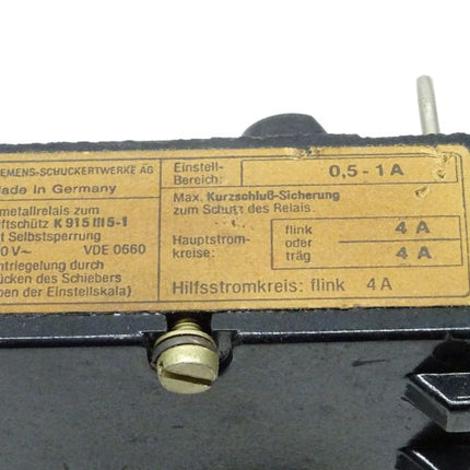 Siemens 0,5-1A Bimetal Relais Motorschutzrelais