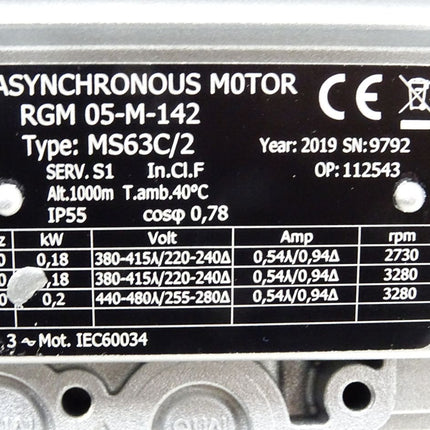 Getriebemotor MS63C/2 RGM05-M-142 0.18kW 2730-3280rpm 10:1 / Neu - Maranos.de