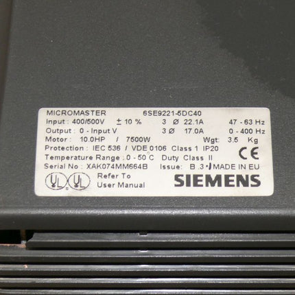 Siemens 6SE9221-5DC40 Micromaster 6SE9 221-5DC40