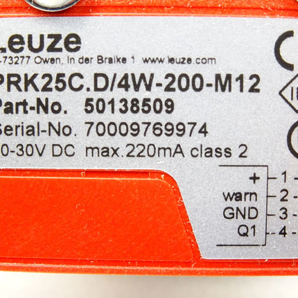 Leuze 50138510 Set 50138509 PRK25C.D/4W-200-M12 Reflex-Lichtschranke + 50117256 BTU200M-D10 Montagesystem   / Neu OVP - Maranos.de