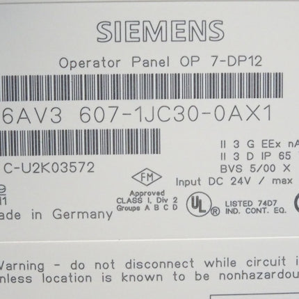 Siemens Backcover Rückschale Panel OP7-DP12 6AV3607-1JC30-0AX1 6AV3 607-1JC30-0AX1 - Maranos.de
