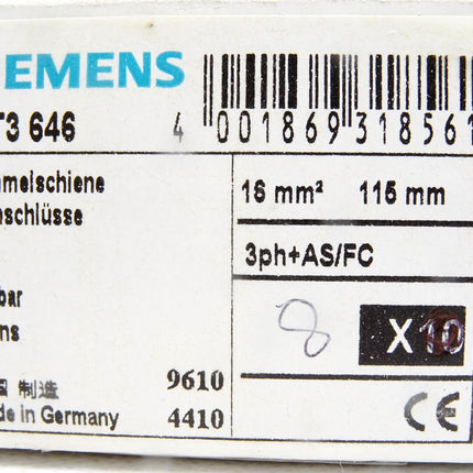 Siemens Sammelschiene 6 Anschlüsse 5ST3646 / Inhalt : 8 Stück / Neu OVP