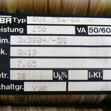 SBA DUI 75a-66 Trafo L: 250 / prim. 3x380+ / -5%