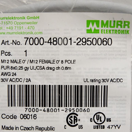 Murr Elektronik Kabel 7000-48001-2950060 / Neu OVP - Maranos.de
