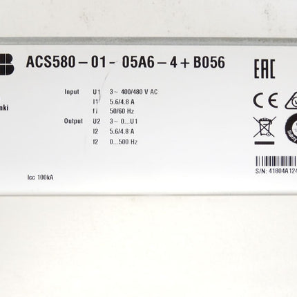ABB Frequenzumrichter 5.6/4.8A 400/480V AC 50/60Hz 0...500Hz ACS580-01-05A6-4 + B056 / Neu