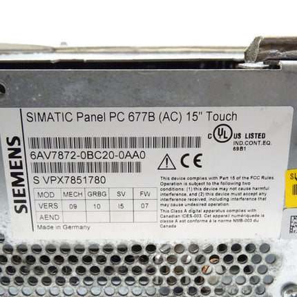Siemens 6AV7872-0BC20-0AA0 Simatic 6AV7 872-0BC20-0AA0 Panel PC 677B