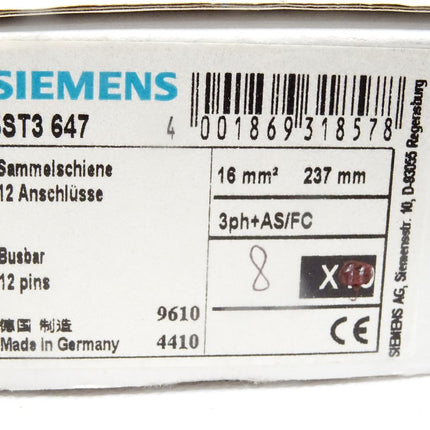 Siemens Sammelschiene 12 Anschlüsse 5ST3647 / Inhalt : 8 Stück / Neu OVP