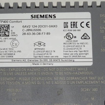 Siemens 6AV2124-2DC01-0AX0 / 6AV2 124-2DC01-0AX0 / KTP400 Comfort