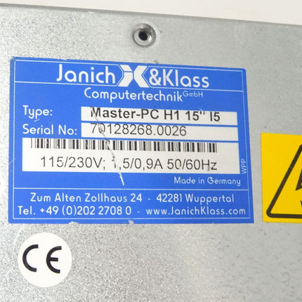 Janich & Klass Master-PC H1 15" I5 Bedienterminal High Power Bediengerät-Monitor