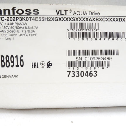 Danfoss Frequenzumrichter VLT Aqua Drive 3.0kW FC-202P3K0T4E55H2XGXXXXSXXXXAXBXCXXXXDX / 131B8916 Neu OVP