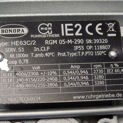 Bonora Getriebemotor HE63C/2 RGM05-M-290 0.18kW 2730-3280 7:1 / Neu - Maranos.de