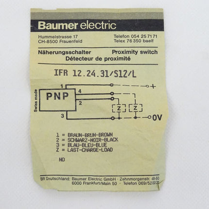 Baumer electric IFR 12.24.31/S12/L induktiver Näherungsschalter IFR122431S12L NEU