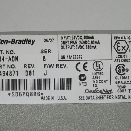 Allen-Bradley Flex I/O AB 1794-ADN Ser. B 96494871 DeviceNet