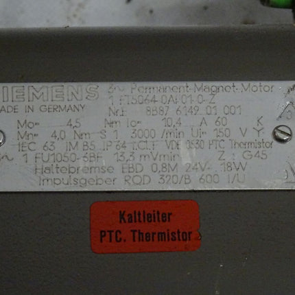 Siemens 1FT5064-0AF01-0-Z Permanent Magnet Motor 3000 Rpm / 1 FT5064-0AF01-0-Z