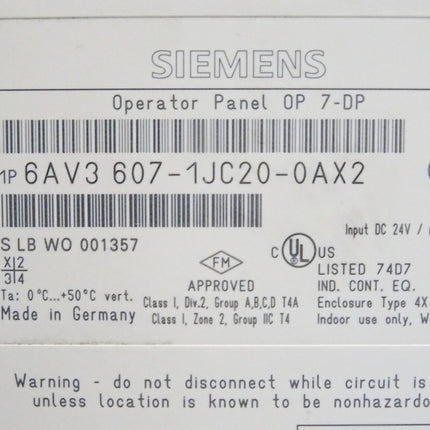 Siemens Backcover Rückschale Panel OP7-DP 6AV3607-1JC20-0AX2 6AV3 607-1JC20-0AX2 - Maranos.de