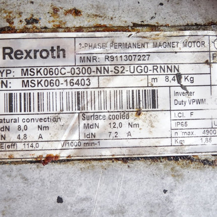 Rexroth Servomotor R911307227 MSK060C-0300-NN-S2-UG0-RNNN 4900min-1