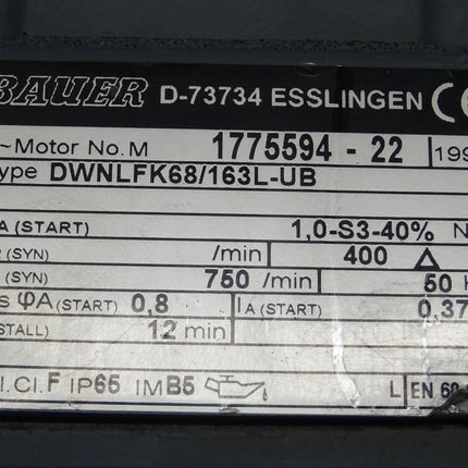 Bauer DWNLFK68/163L-UB 0,37 A / kW / 750 U/min Motor - Maranos.de