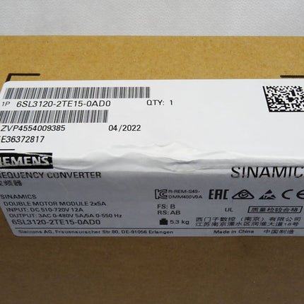 Siemens Sinamics 6SL3120-2TE15-0AD0 6SL3 120-2TE15-0AD0 / Neu OVP versiegelt - Maranos.de