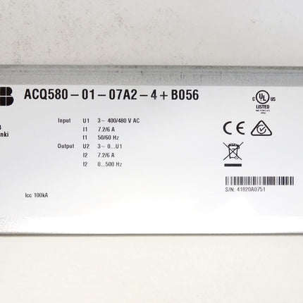 ABB Frequenzumrichter 7.2/6A 400/480V AC 50/60Hz 0...500Hz ACQ580-01-07A2-4 + B056 / Neu