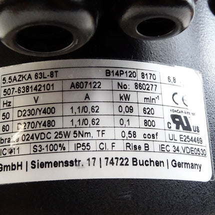 Weiss Bremsmotor Getriebemotor 5.5AZKA 63L-8T B14P120 0.09kW 620min-1