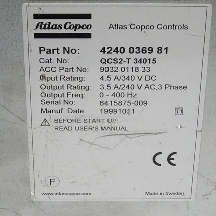 Atlas Copco QCS2-T 340 15 / 4240 0369 81 / 9032 0118 33