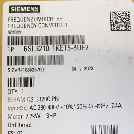 Siemens Sinamics G120C 6SL3210-1KE15-8UF2 6SL3 210-1KE15-8UF2 / Neu OVP versiegelt - Maranos.de