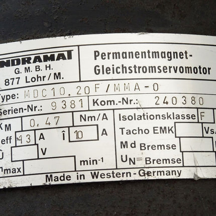 Indramat Permanentmagnet-Gleichstromservomotor Servomotor MDC10.20F/MMA-0