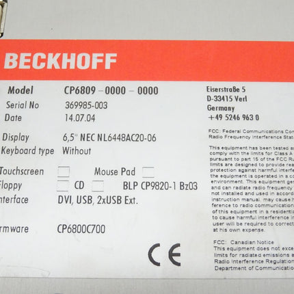 Beckhoff CP6809-0000-0000 6,5" Industrie Panel