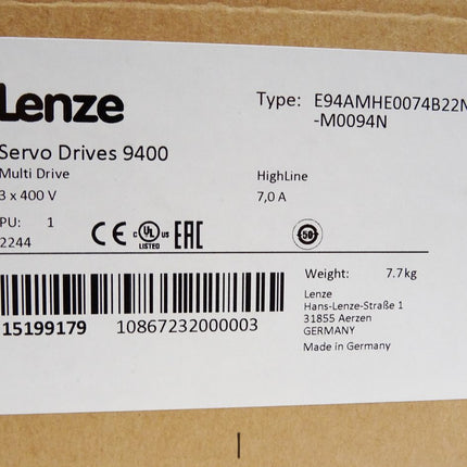 Lenze Servo Drives 9400 15199179 E94AMHE0074 7A 3x400V E94AMHE0074B22NNER-M0094N E94AYAB E94AYM22 E94AYCER E94AZPM0094N / Neu OVP versiegelt - Maranos.de